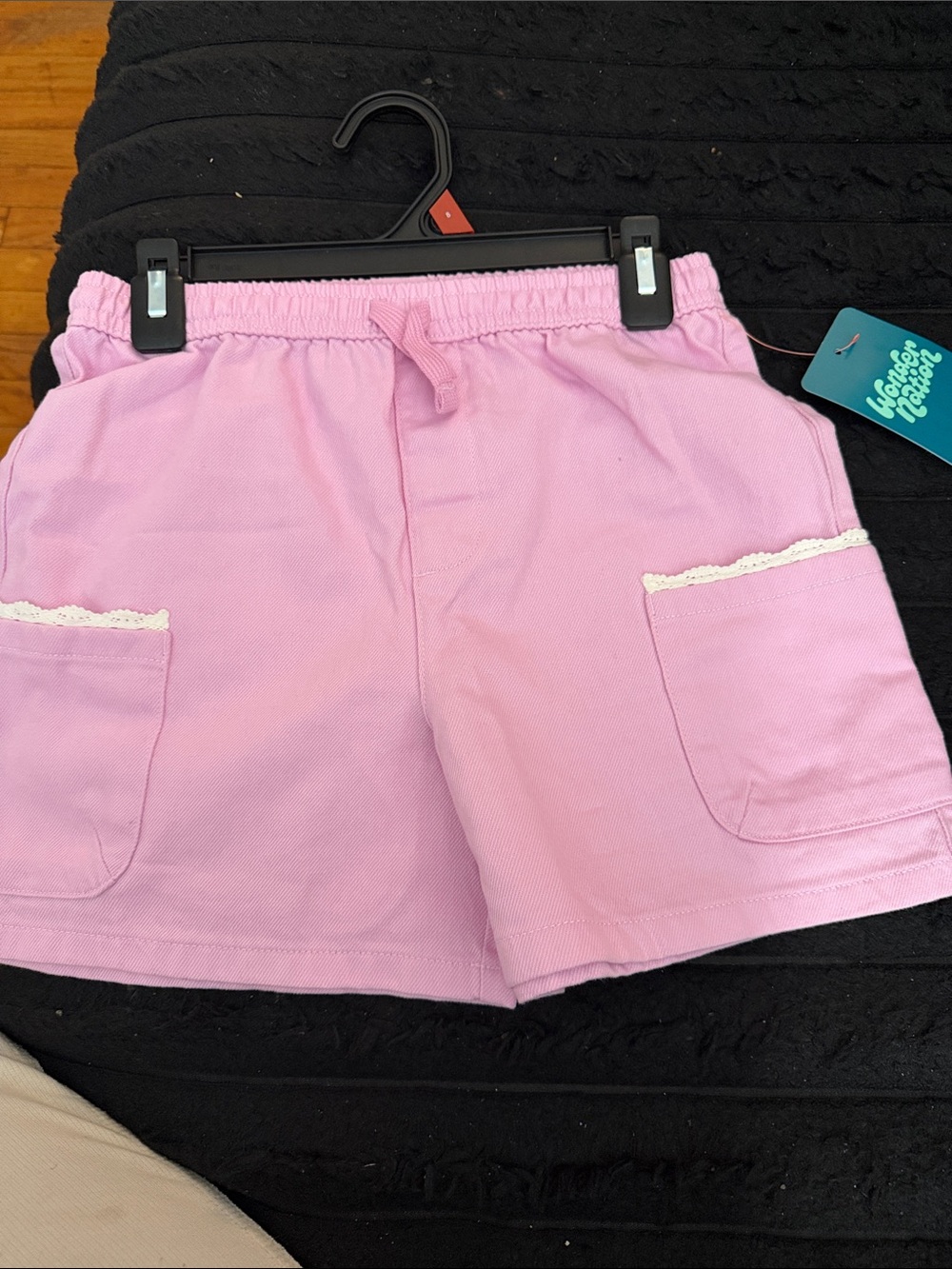 wonder nation Light Pink Girls' Elastic Waist Shorts with Lace-Trim Pockets
